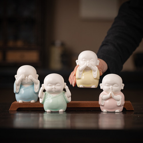 创意可爱小和尚摆件中式禅意家居精品四不小沙弥陶瓷工艺品摆设