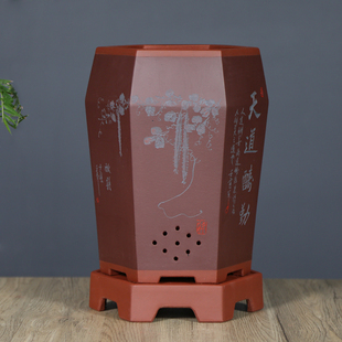 紫砂花盆虎皮兰六方带托兰草花盆陶瓷盆栽室内客厅桌面绿植兰花盆