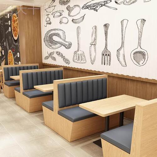 快餐商餐用烧烤茶奶小0313f吃店桌面馆餐饮靠墙双人卡座沙桌椅发
