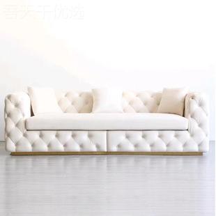 拉意式 轻奢中小户型直排代三人位设计师接待扣沙客厅现丝绒OAB布