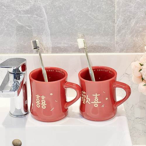 结婚洗漱杯陶瓷红色新漱口子杯婚礼物陪EOD嫁牙刷杯一情侣牙杯对