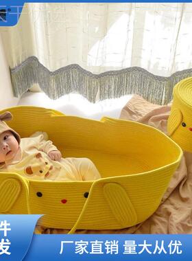 ins北便欧风婴婴儿儿手提篮 携式纯棉编织婴睡篮 外出手UQL提儿床