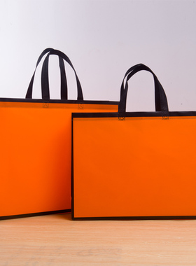 加大号橙色纯色高档覆膜秋冬皮草羽绒服装店手提袋购物礼品袋现货