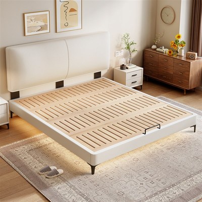 全实木榉木床可定制任意尺寸小户型薄床头齐边床1.5米排骨架床架