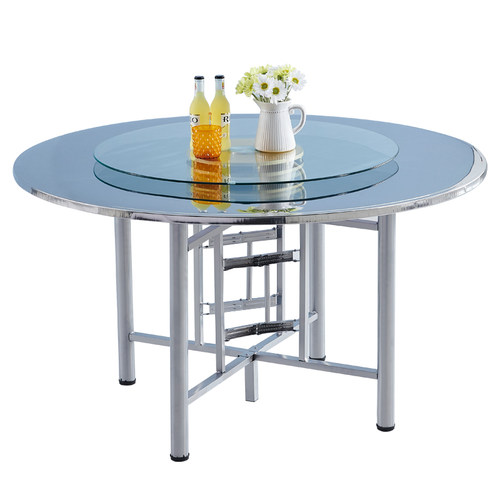 不锈钢桌子折叠圆桌酒店家用转盘餐桌饭店大排档流水席8-10人桌面