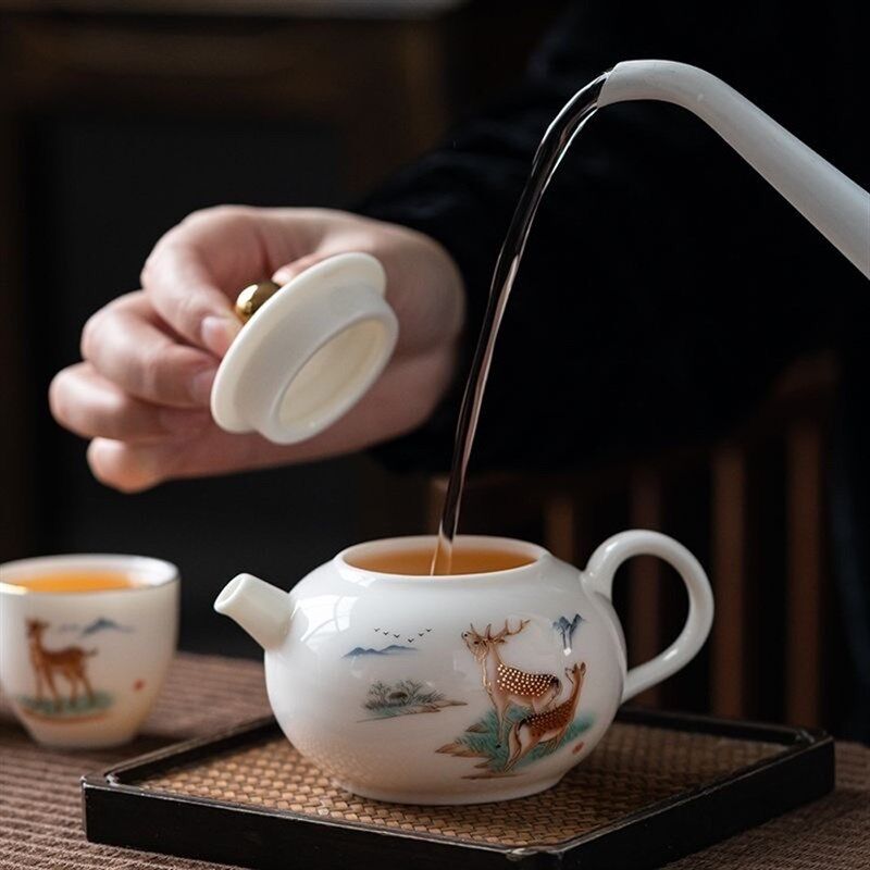 德化羊脂玉白瓷茶壶大小容量手工单壶带过滤陶瓷功夫茶具家用泡茶