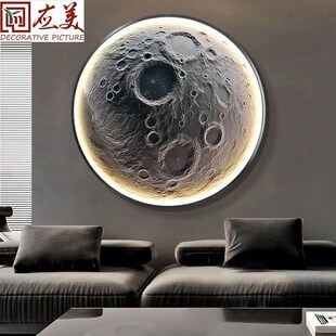 饰画 月球玄关圆形发光走廊卧背景墙客厅LD灯光画床头壁挂画装