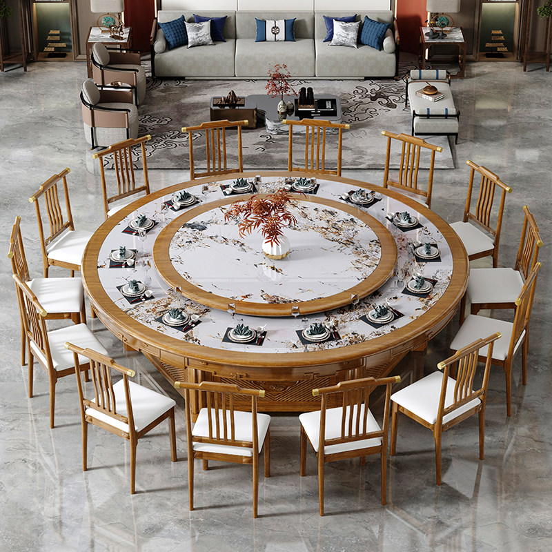 酒店电动大圆桌人新高端岩板现代人别墅饭店实木火锅桌子,住宅家具,岩板餐桌,淘宝优惠券,粉丝福利购,淘宝优惠卷