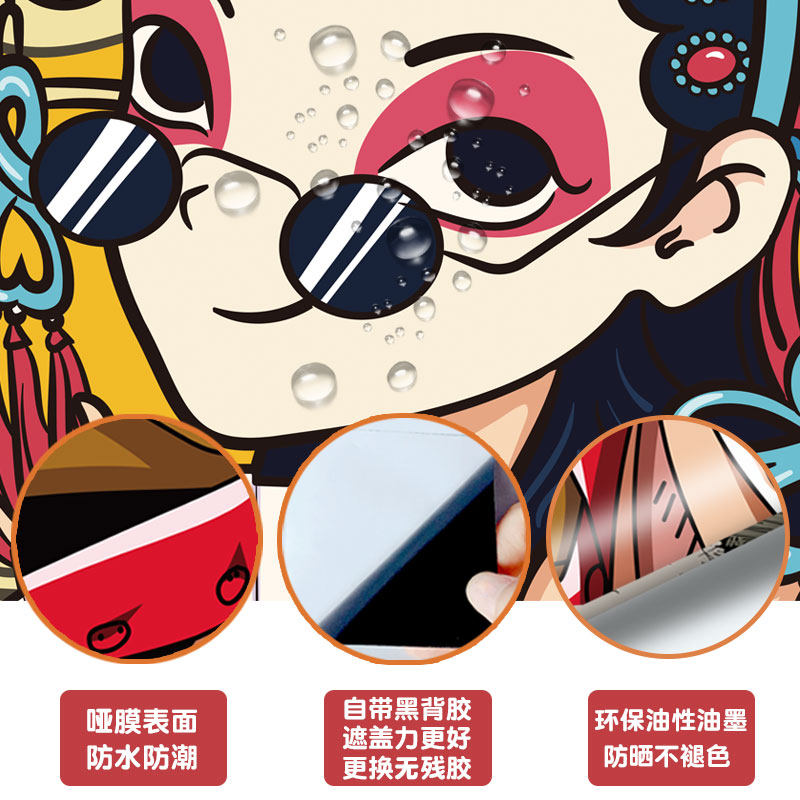 国潮装饰门贴自粘整张玻璃门防水个性创意木门入户门旧门翻新贴纸