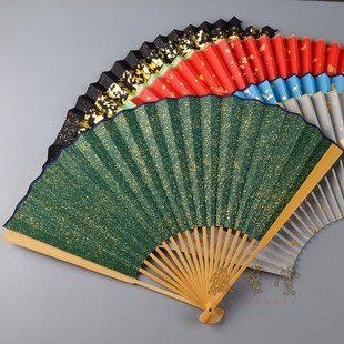 9寸9.寸方折扇配各色洒金真金扇面苏工墨绿烟灰色洒银扇子面