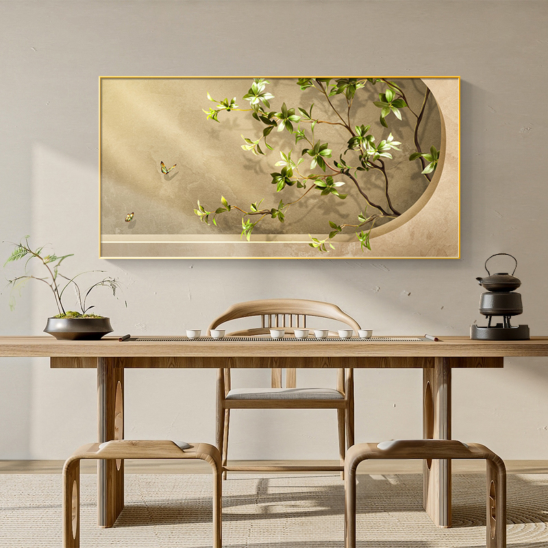 侘寂风客厅装饰画光影绿植沙发背景墙挂画极简高级感卧室床头壁画