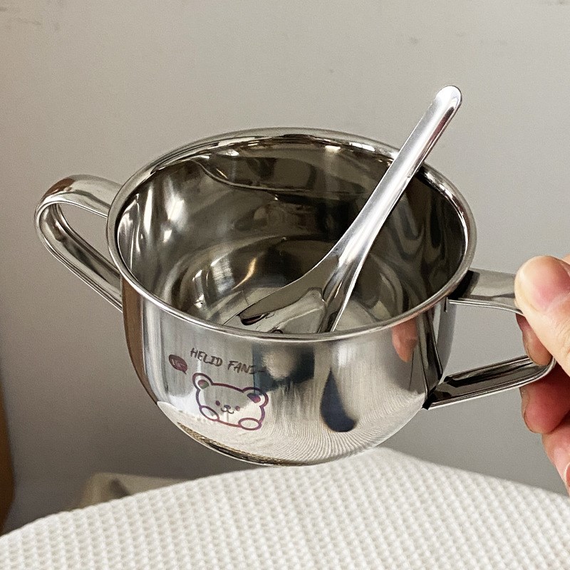 新款304不锈钢儿童碗带手柄宝宝餐具多功能家用饭碗卡通辅食碗