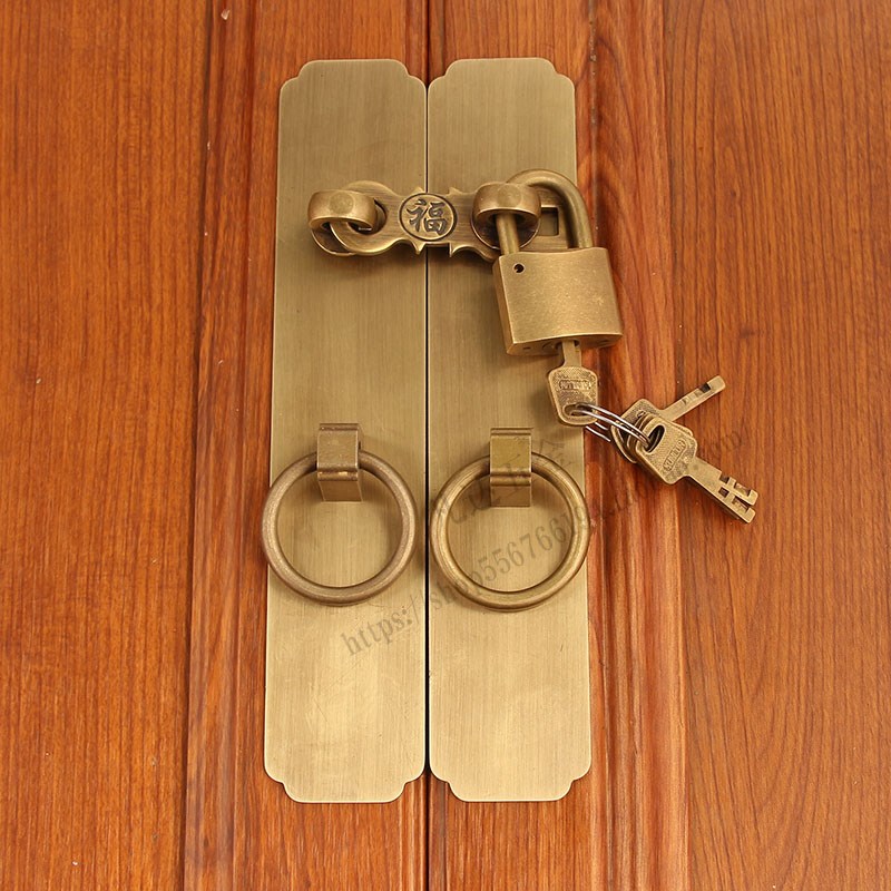 加厚中式简约纯铜大门拉手房门锁扣插销庭院木门铜门栓老式柜门锁