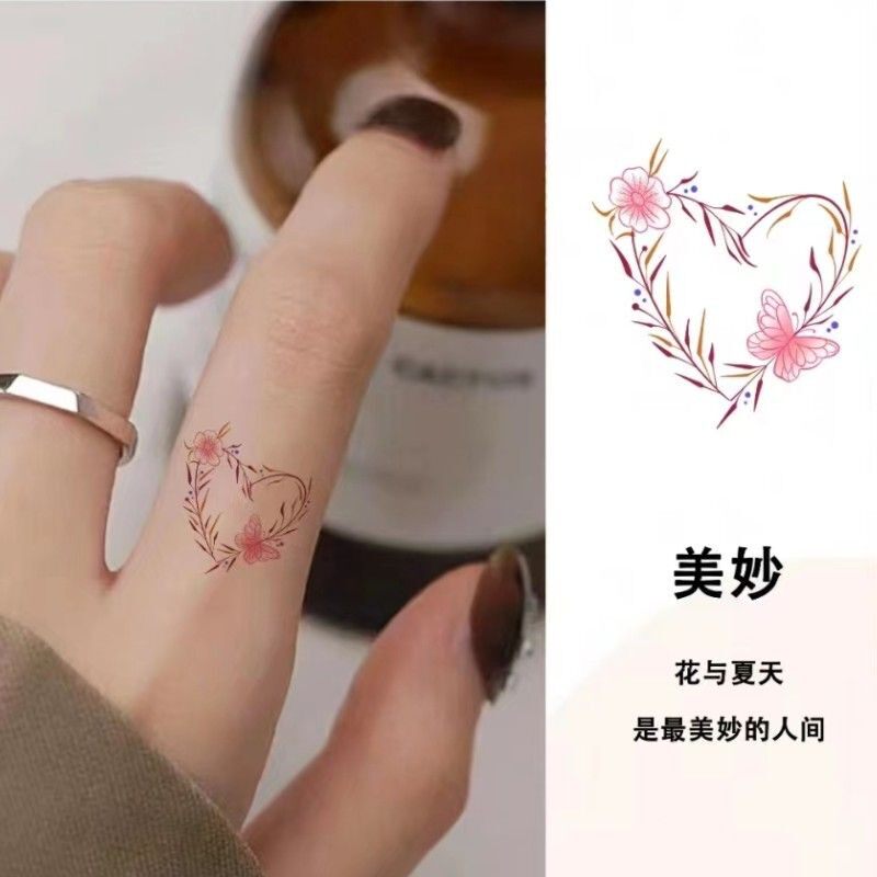手指蝴蝶彩色纹身贴防水持久小清新手臂个性可爱贴纸线条感纹身贴