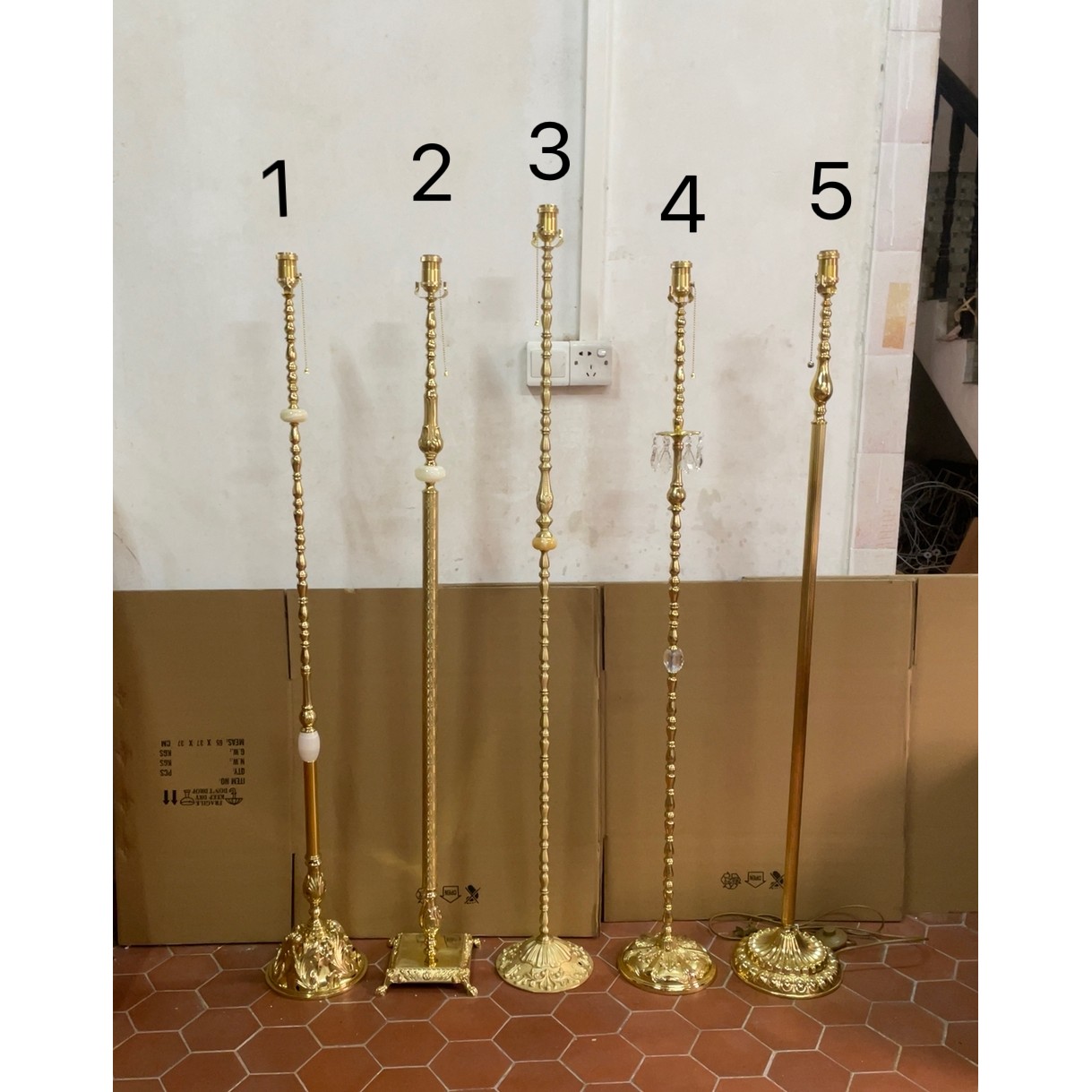 创意复古黄铜DIY装饰落地灯灯杆带拉线开关螺口E27灯座
