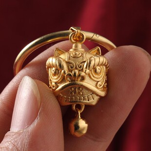 醒狮头铃铛钥匙扣挂件创意黄铜汽车挂饰吉祥如意招财双面本命