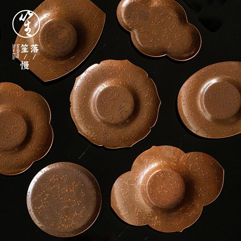 落笙紫铜纯锡茶杯垫子高级泡茶专用茶底托小隔热垫功夫茶具器配件