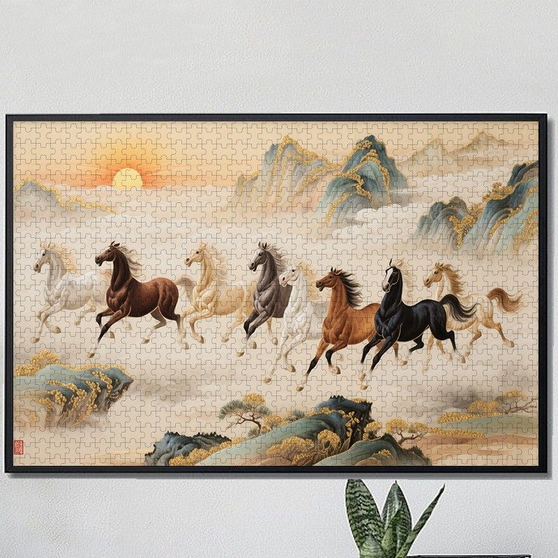 马年拼图1000片带相框2026年八骏图客厅挂画马到成功成人版高级感,玩具/童车/益智/积木/模型,拼图/拼板,淘宝优惠券,粉丝福利购,淘宝优惠卷