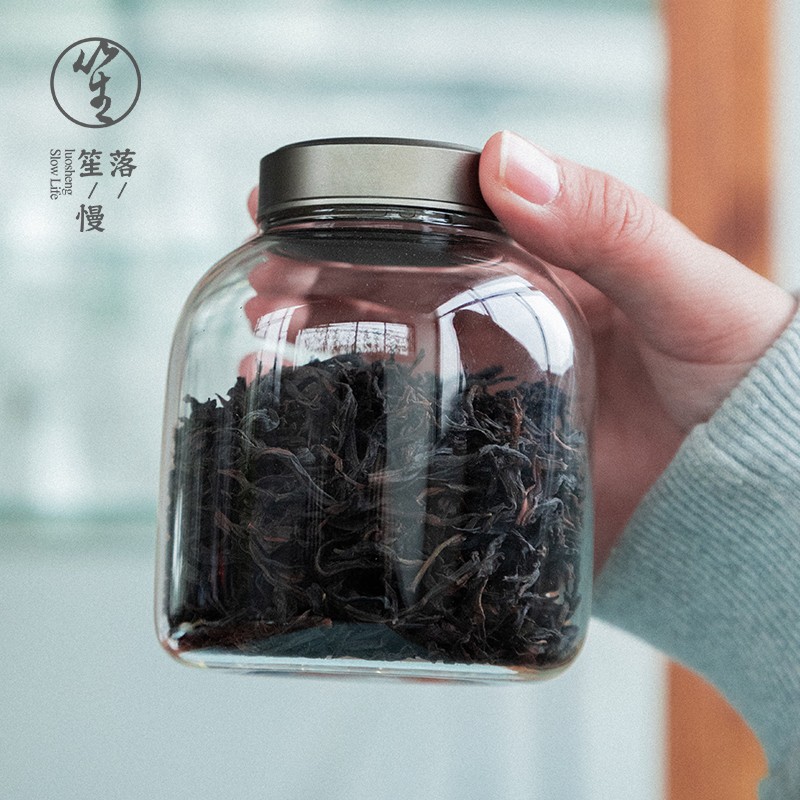 落笙玻璃茶叶罐小号透明存茶密封罐金属带盖便携收纳储物家用茶具