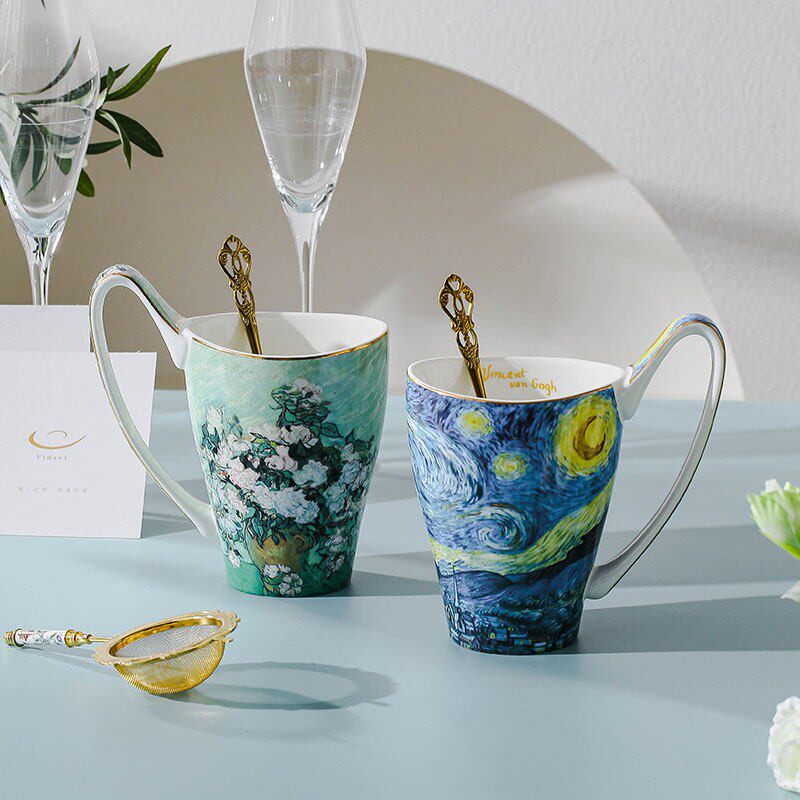名画星空马克杯高档情侣对杯礼盒商务生日新婚伴手礼陶瓷杯子套装