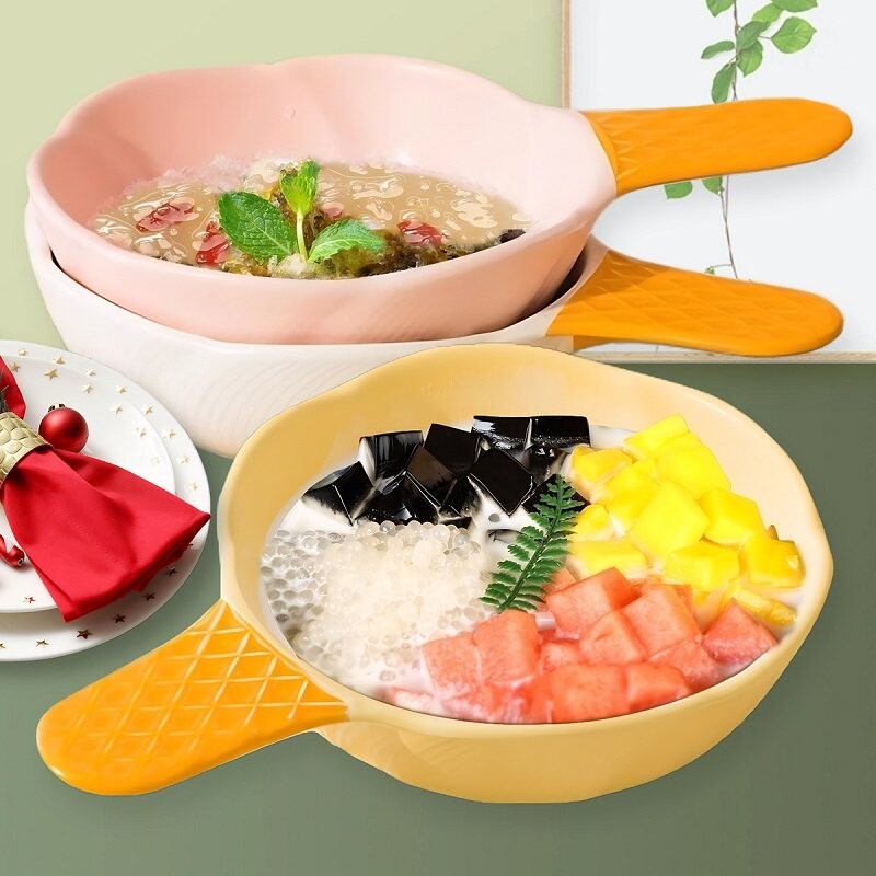创意高颜值花朵冰淇淋手柄陶瓷碗少女心早餐饭碗沙拉碗酸奶燕麦碗