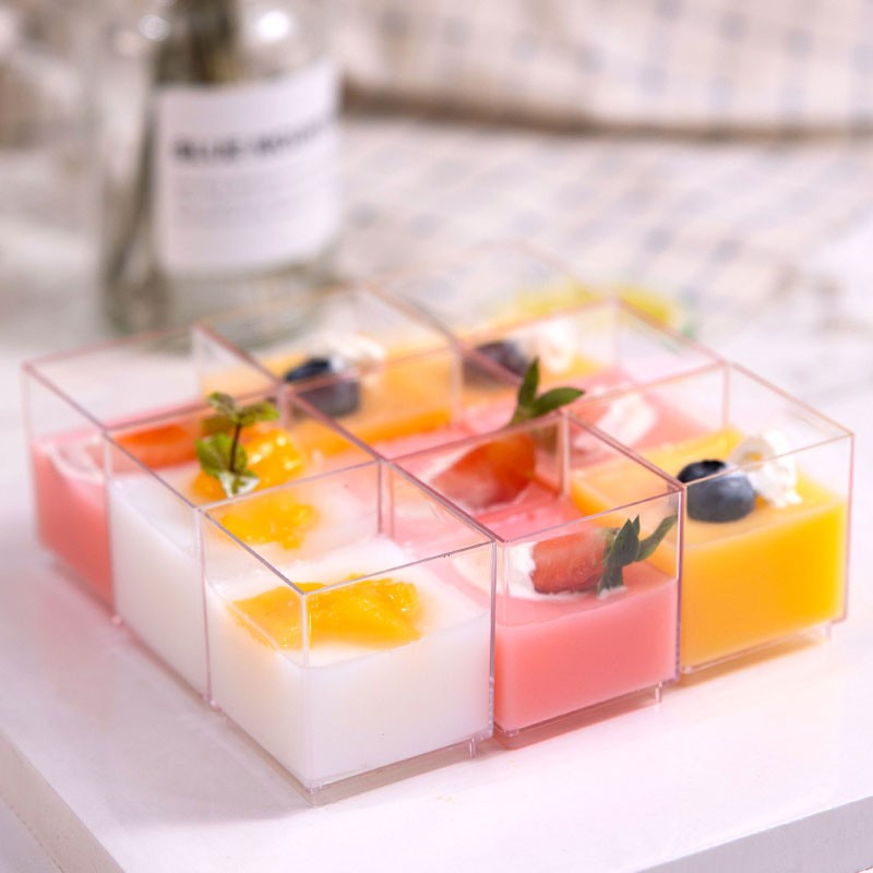 方形一次性塑料慕斯杯 布丁杯 果冻杯 提拉米苏杯透明甜品台100只