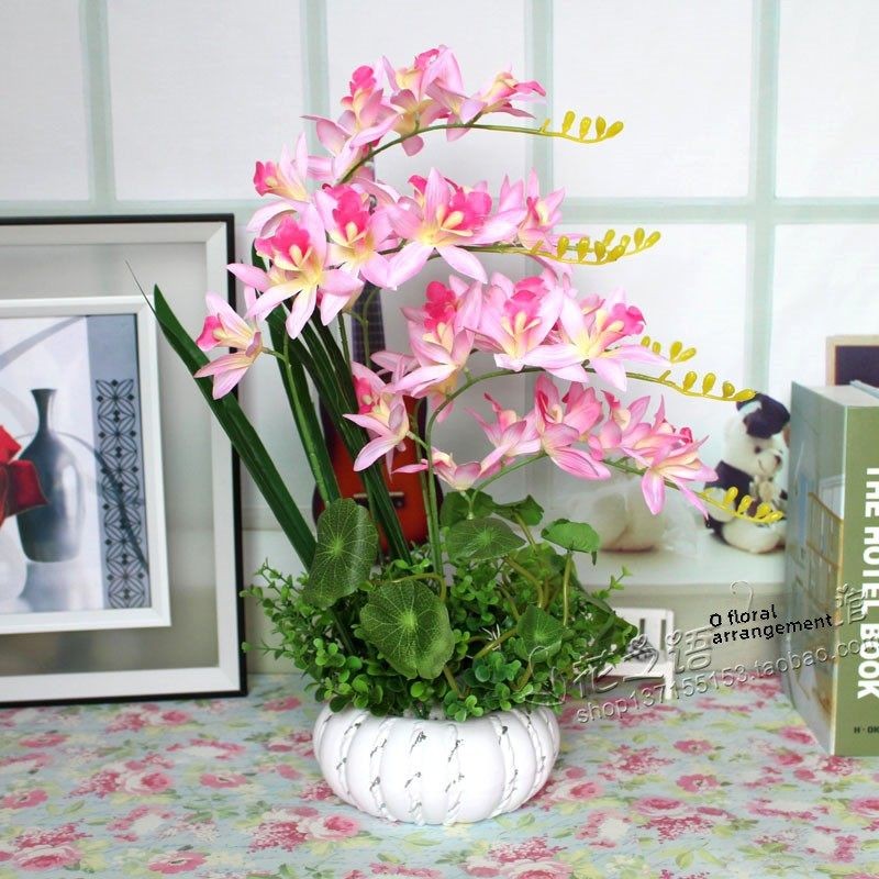 包邮蝴蝶兰花假花仿真花套装客厅摆件家居装饰花艺摆放花绢花