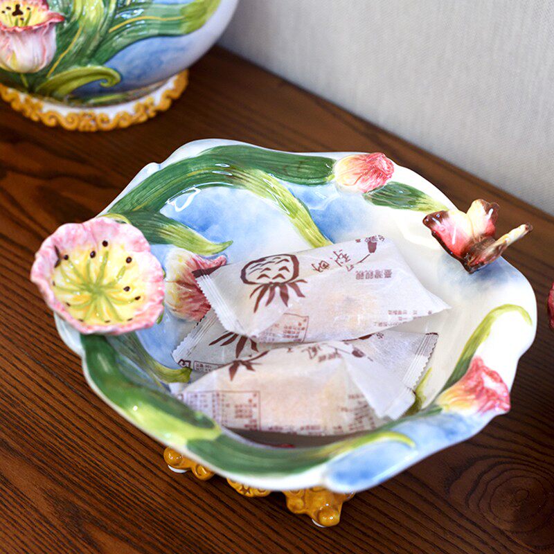 方亚陶瓷郁金香干果盘水果零食点心碗客厅餐厅茶几摆件新房入宅礼