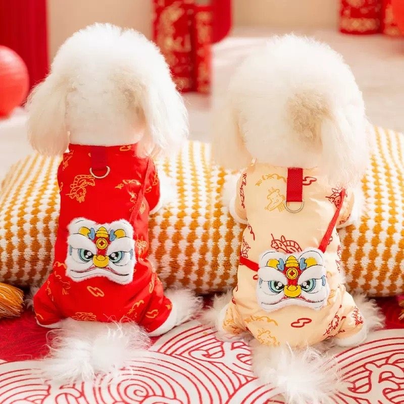 秋冬季狗狗过年喜庆唐装猫咪新年服装泰迪保暖四脚棉衣宠物狗衣服