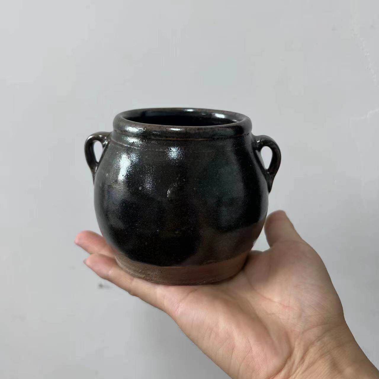 传统土陶罐老式双耳罐油盐罐手工摆件工艺品手工制作器皿旧物件老