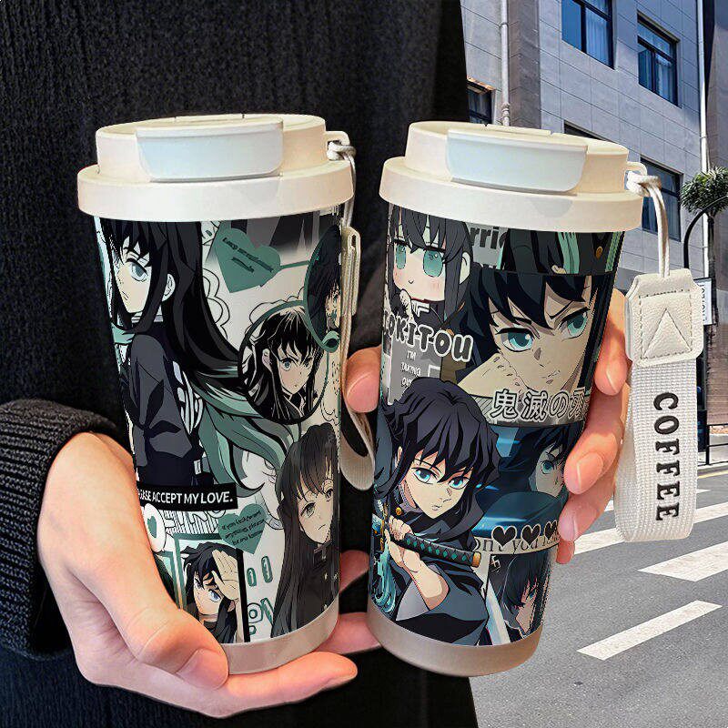鬼灭时透无一郎保温杯不锈钢学生高颜值吸管双饮大容量咖啡水杯