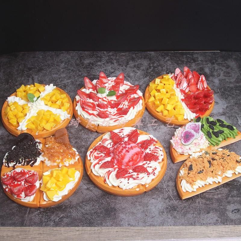 奶油华夫饼仿真模型冰淇淋华夫饼展示模型华夫饼小吃摆摊展示模型