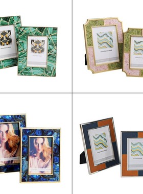 轻奢样板间相框摆台 6寸7寸皮革相片框 梳妆台床头柜实木画框挂墙