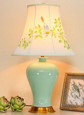 高档黄色蓝色绿色红色现代美式田园时尚客厅书房卧室别墅陶瓷台灯