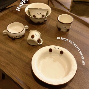手绘釉下彩可可豆陶瓷餐具高颜值家用餐盘米饭碗面碗咖啡杯子礼物