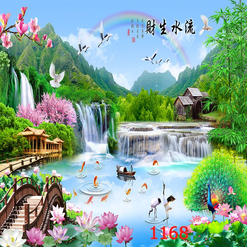 新款直播背景墙视频直播间主播3d山水田园外景快手网红背景布