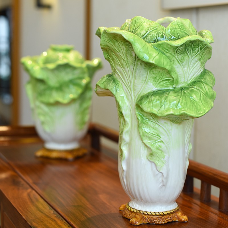 陶瓷白菜花瓶插干花鲜花新房玄关摆件入宅送礼家居装饰品客厅开业