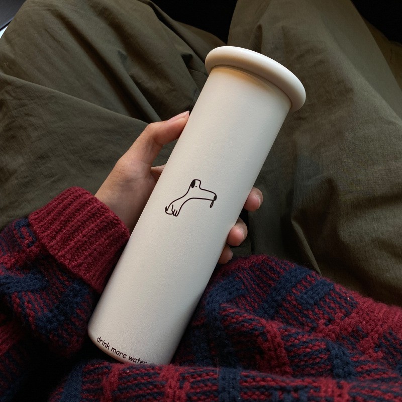 自制小众创意 可爱修狗蘑菇盖随手杯 316不锈钢保温杯直身杯300ml