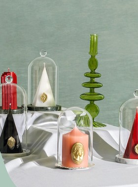 独家设计款香薰蜡烛金属玻璃罩创意家居摆件展示透明大理石防尘罩