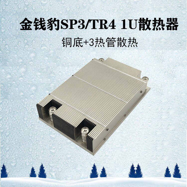 金钱豹 1U 支持SP3/TR4/AMD平台 被动散热器 3根热管