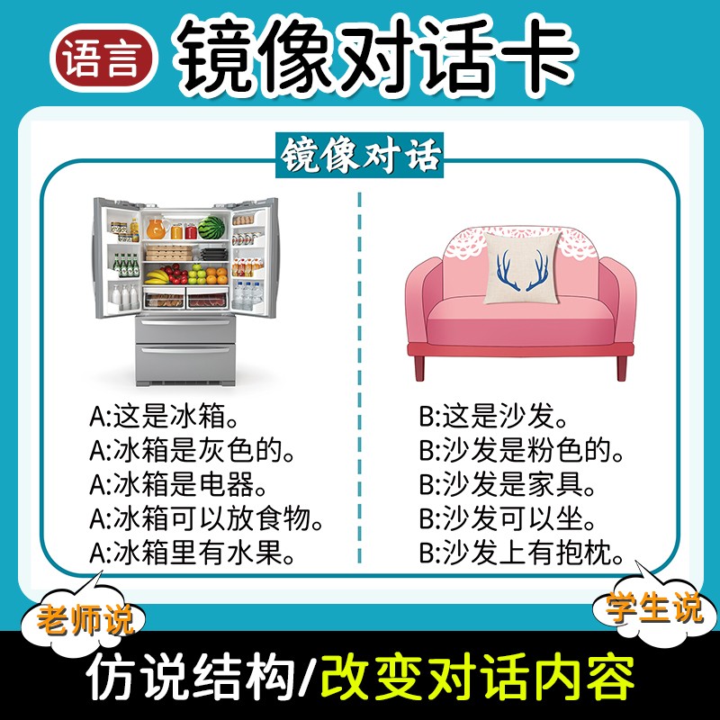 镜像对话卡片语言表达拓展仿说句子结构句型卡宝宝教学教具