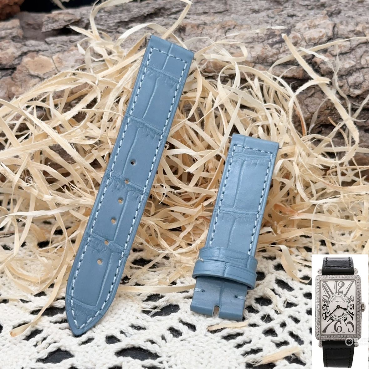福西达表行 适配法穆兰902  952 6002 1150手表真皮带 鳄鱼皮表带