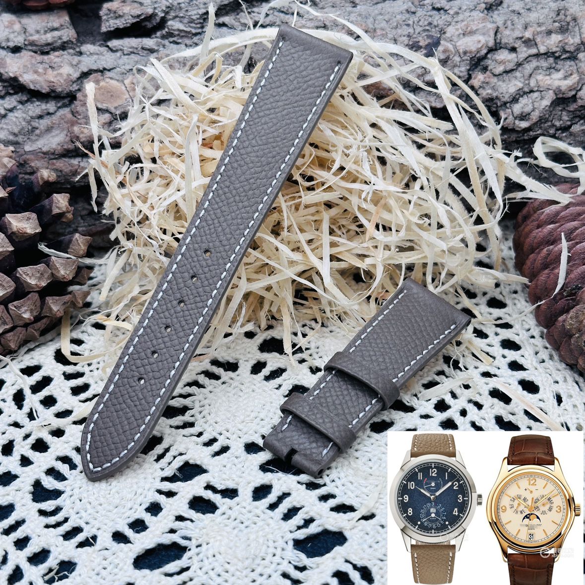 适配百达翡丽十字纹表带原厂皮真皮表带5146 5147 5212灯笼扣表带