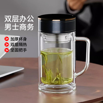 【镜面杯盖】高硼硅玻璃杯带把手