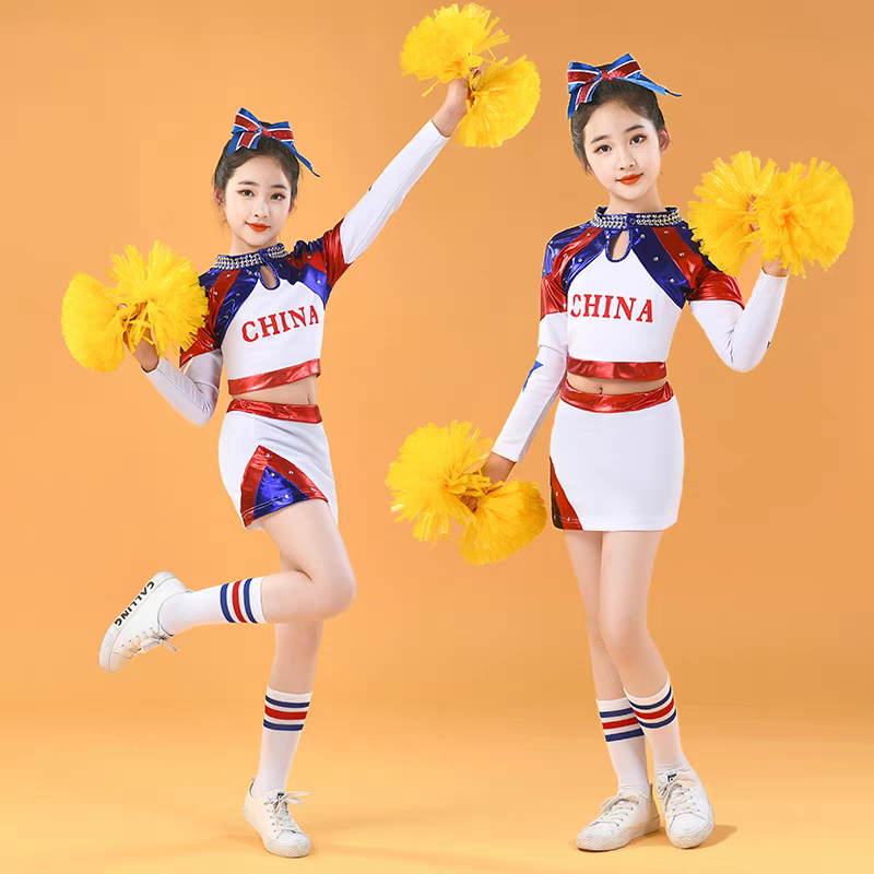 儿童啦啦操演出服长袖新款女童拉拉队表演服舞蹈服竞技赛比赛服