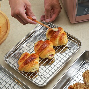 方盘不锈钢托盘烘焙冷却架烤箱平底盘 304沥油盘食品级带网韩式