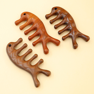 天然檀木四合一海豚头皮按摩梳头部头发疏通经络梳子女士刮痧木梳