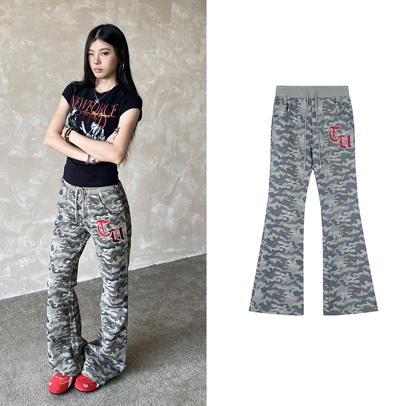美式复古迷彩微喇抽绳卫裤