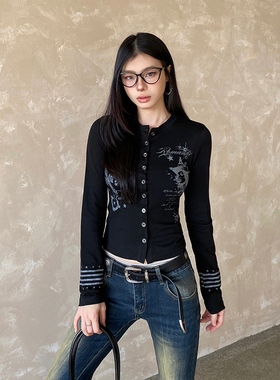 NowAndHere美式轻亚长袖针织衫女短款春秋季辣妹百搭显瘦修身上衣