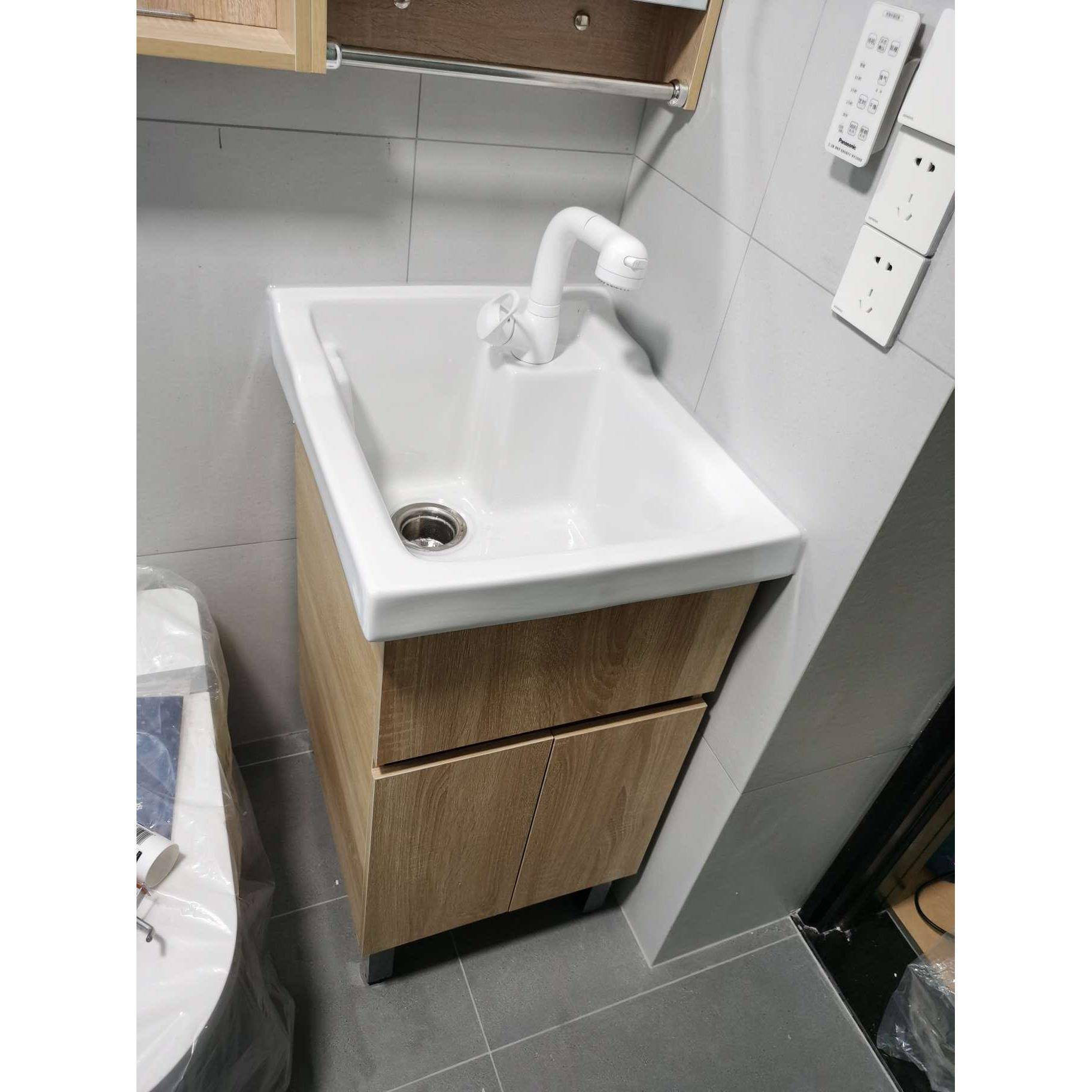 陶瓷洗衣池带搓板一体柜阳台家用实木洗衣柜小户型浴室柜洗衣盆槽